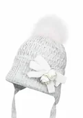 Czapki dla dzieci - Dziewczęca czapka na zimę RIMA z pomponem jasny popiel - miniaturka - grafika 1