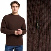 Swetry męskie - Lee CHUNKY CREW NECK Arabica gruby luźny brązowy wełniany sweter męski L - LEE - miniaturka - grafika 1