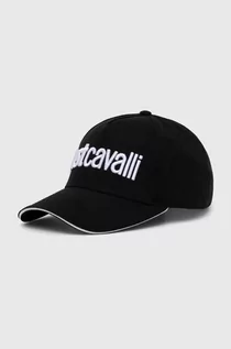 Czapki męskie - Just Cavalli czapka z daszkiem bawełniana kolor czarny z aplikacją - grafika 1
