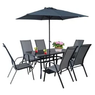 Meble ogrodowe - VELACO Zestaw mebli ogrodowych metalowych stół, krzesła, parasol Albena kolor szary - miniaturka - grafika 1