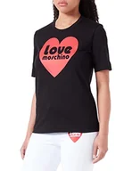 Koszulki i topy damskie - Love Moschino Damska koszulka o regularnym kroju z krótkim rękawem, czarna, rozmiar 46 (DE), czarny, 46 - miniaturka - grafika 1