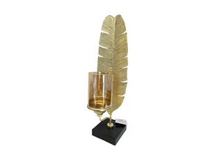ŚWIECZNIK ZŁOTY LIŚĆ DEKORACJA METAL 51 CM - Świeczniki - miniaturka - grafika 1