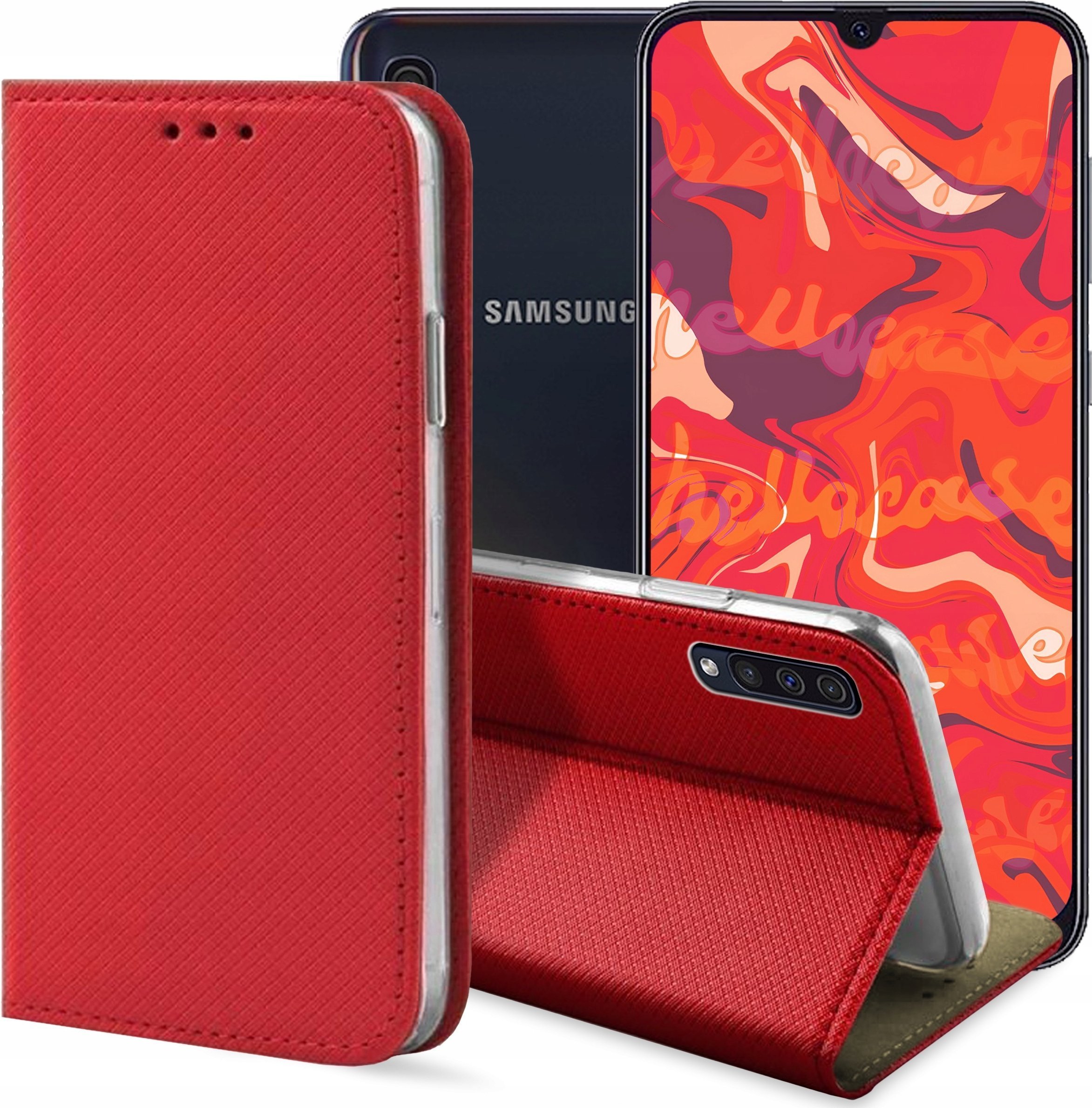 ETUI Z KLAPKĄ DO SAMSUNG GALAXY A50 / A30S / A50S CZERWONE MAGNETYCZNE CASE
