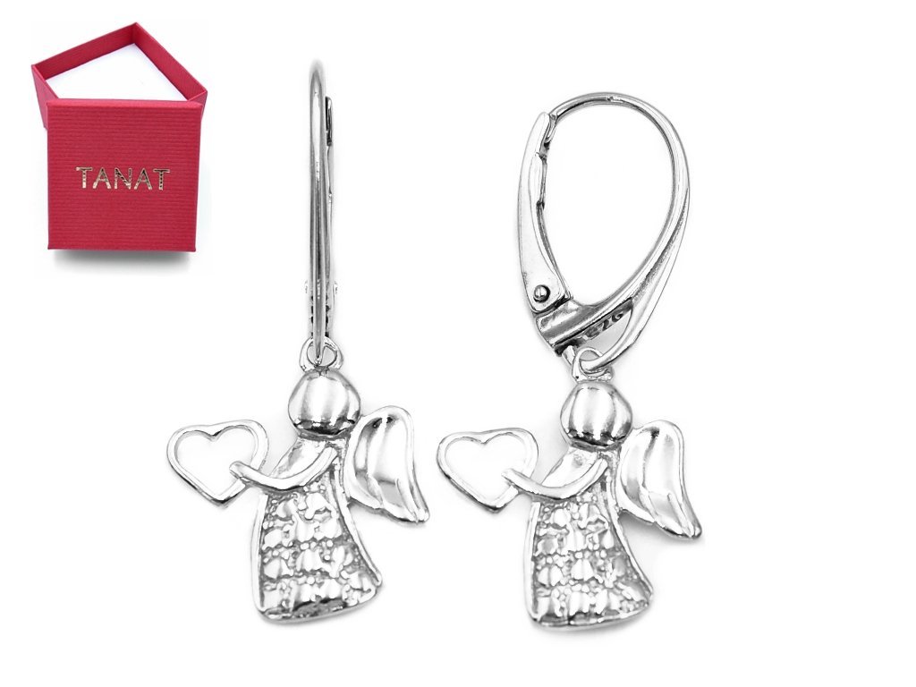 Srebrne kolczyki aniołek z sercem 2 + pudełko