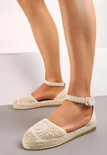 Espadryle damskie - Beżowe Płaskie Ażurowe Espadryle na Plecionej Podeszwie Mallerena - miniaturka - grafika 1