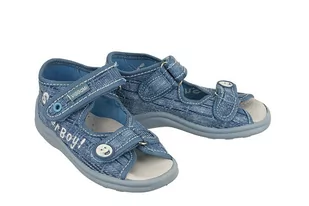 VIGGAMI KARO jeans haft niebieski, kapcie dziecięce z wkładką skórzaną, rozmiary: 18.5-27 - ViGGaMi - Kapcie damskie - miniaturka - grafika 1