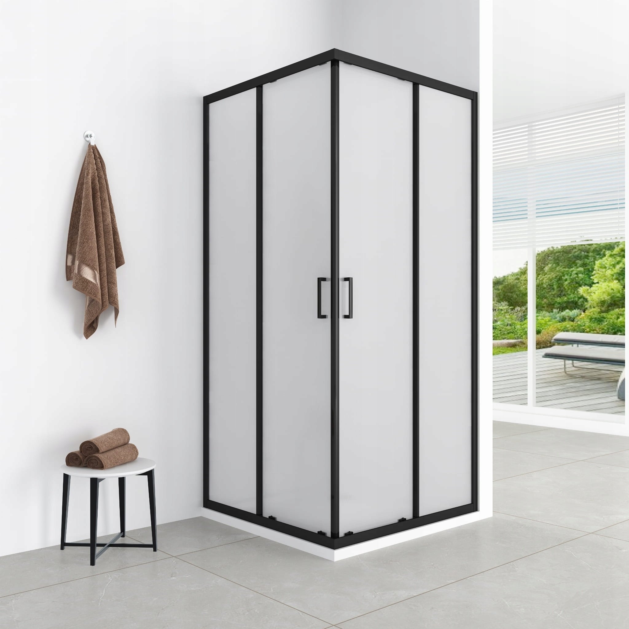 Aptel AQ.101-501112 / AQUAFORM / AZUL / KABINA KWADRATOWA 80/185 BLACK MATT, SZKŁO MROŻONE FABRIC 5MM EASY CLEAN /