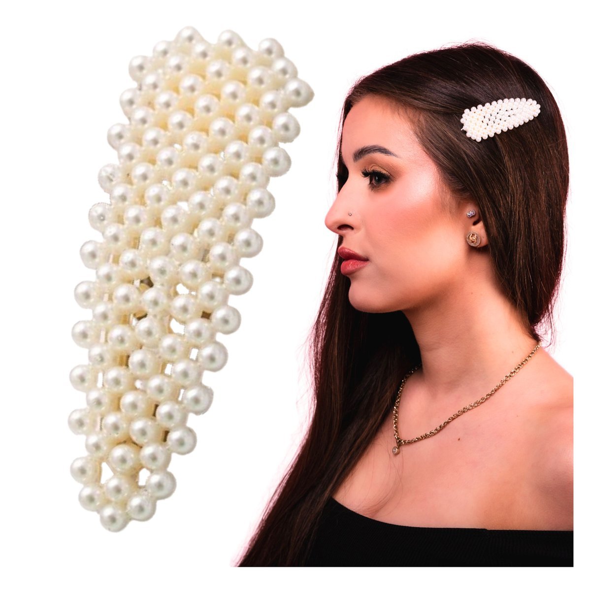 Spinka do Włosów Biała z Ozdobnymi Perłami Subtelna Wsuwka Lekka Efektowna