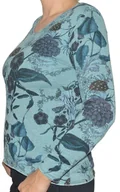 Bluzki damskie - Bluzka damska włoska wiskoza print kwiaty turkusowa - miniaturka - grafika 1