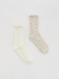 Reserved - Skarpety z domieszką wełny 2 pack - złamana biel - Skarpetki damskie - miniaturka - grafika 1