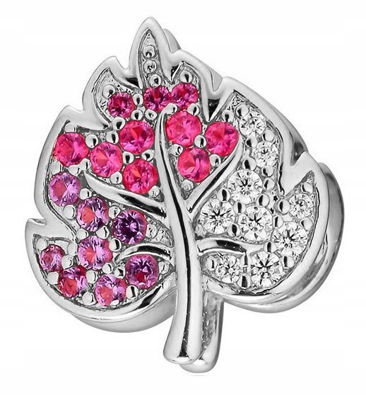 Charms Srebrny Kolorowy Liść Listek Leaf Czerwone Cyrkonie SREBRO 925