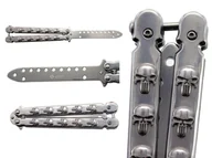 Noże - Nóż motylkowy Kandar treningowy srebrny w czaszki - miniaturka - grafika 1