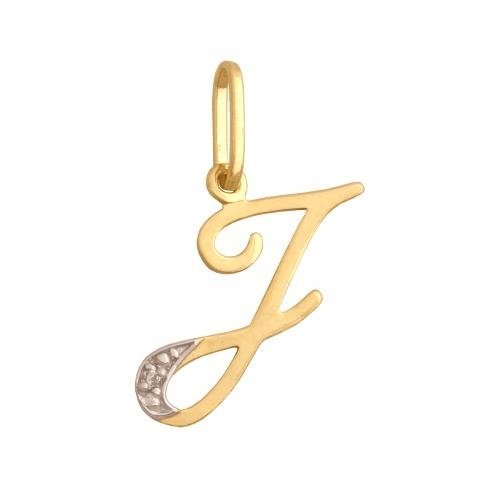 Złota Przywieszka 585 Literka J Cyrkonia 0.55 g Rodium