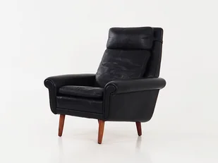 Fotel skórzany czarny, duński design, lata 70, produkcja: Dania - Fotele - miniaturka - grafika 1