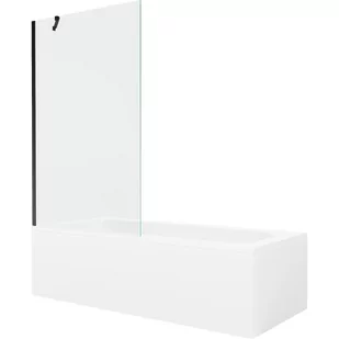 Mexen Vega wanna prostokątna 160 x 70 cm z obudową i parawanem 1-skrzydłowym 100 cm, transparent, czarny - Wanny - miniaturka - grafika 1