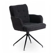 Krzesła - Krzesło Obrotowe Kubełkowe Tapicerowane Do Jadalni Sztruks Czarny AKIT - miniaturka - grafika 1