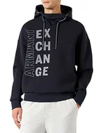 Bluzy męskie - Armani Exchange Męska bluza z kapturem, nadrukowane logo, kontrastowa bluza z kapturem, granatowa, L - miniaturka - grafika 1