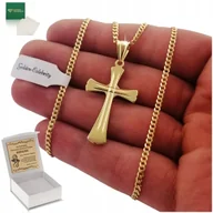 Biżuteria dla dzieci - ZŁOTY NASZYJNIK NA KOMUNIĘ CHRZEST ŁAŃCUSZEK KRZYŻYK DLA CHŁOPCA + GRAWER - miniaturka - grafika 1