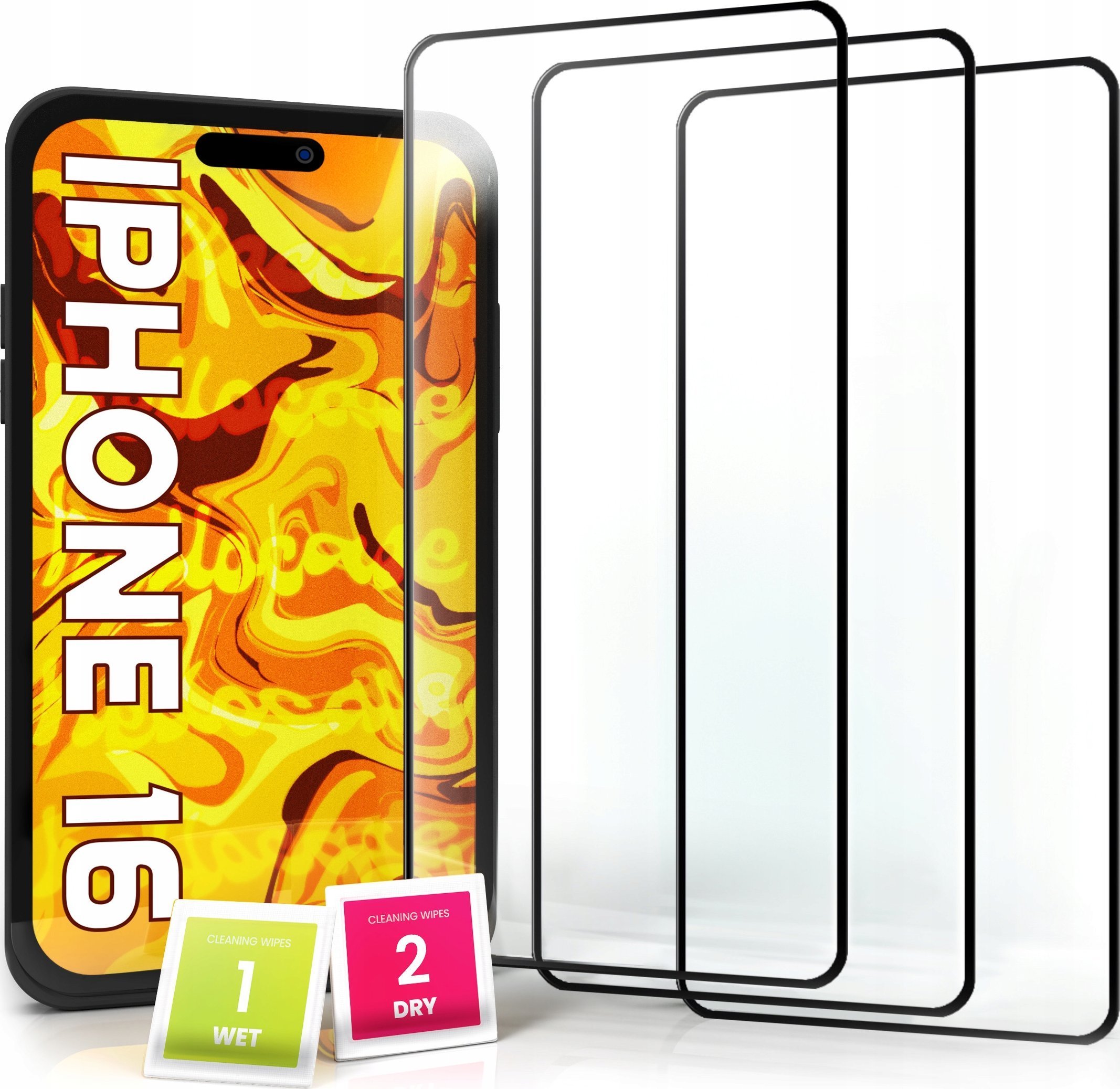 Hello Case 3-PAK Szkło Hartowane do Apple iPhone 16 na cały ekran, 9H, ochronne 5D