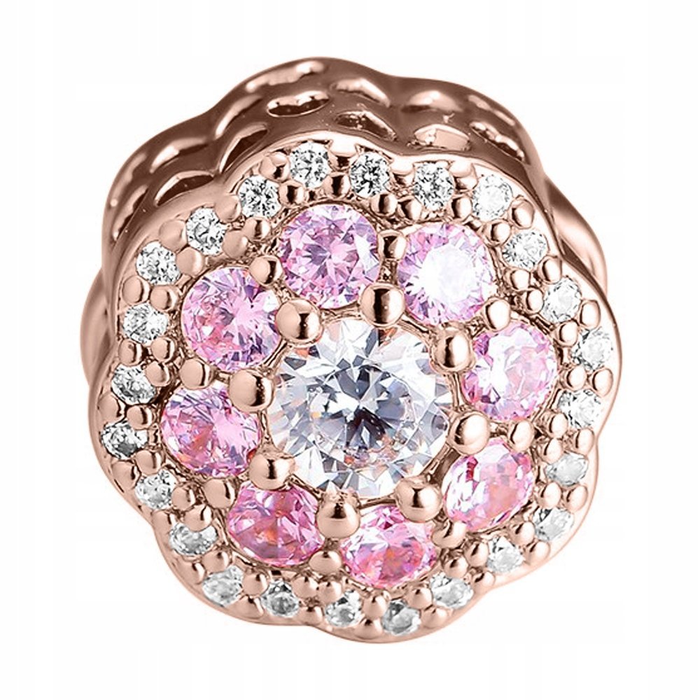 Charms Kwiat Flower Cyrkonie różowe złoto srebro