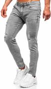Spodnie męskie - Szare spodnie jeansowe męskie slim fit Denley KX759-C - miniaturka - grafika 1