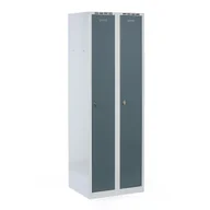 Szafki biurowe - Metalowa szafka ubraniowa na cokole, 2-drzwiowa, 1800 x 600 x 500 mm, zamek obrotowy, drzwi ciemnoszare - miniaturka - grafika 1