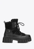 Półbuty męskie - Damskie trapery z futerkiem czarne - miniaturka - grafika 1