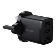 Ładowarki do telefonów - Baseus Compact ładowarka sieciowa 3x USB 17W wtyczka UK czarny (CCXJ020301) - miniaturka - grafika 1