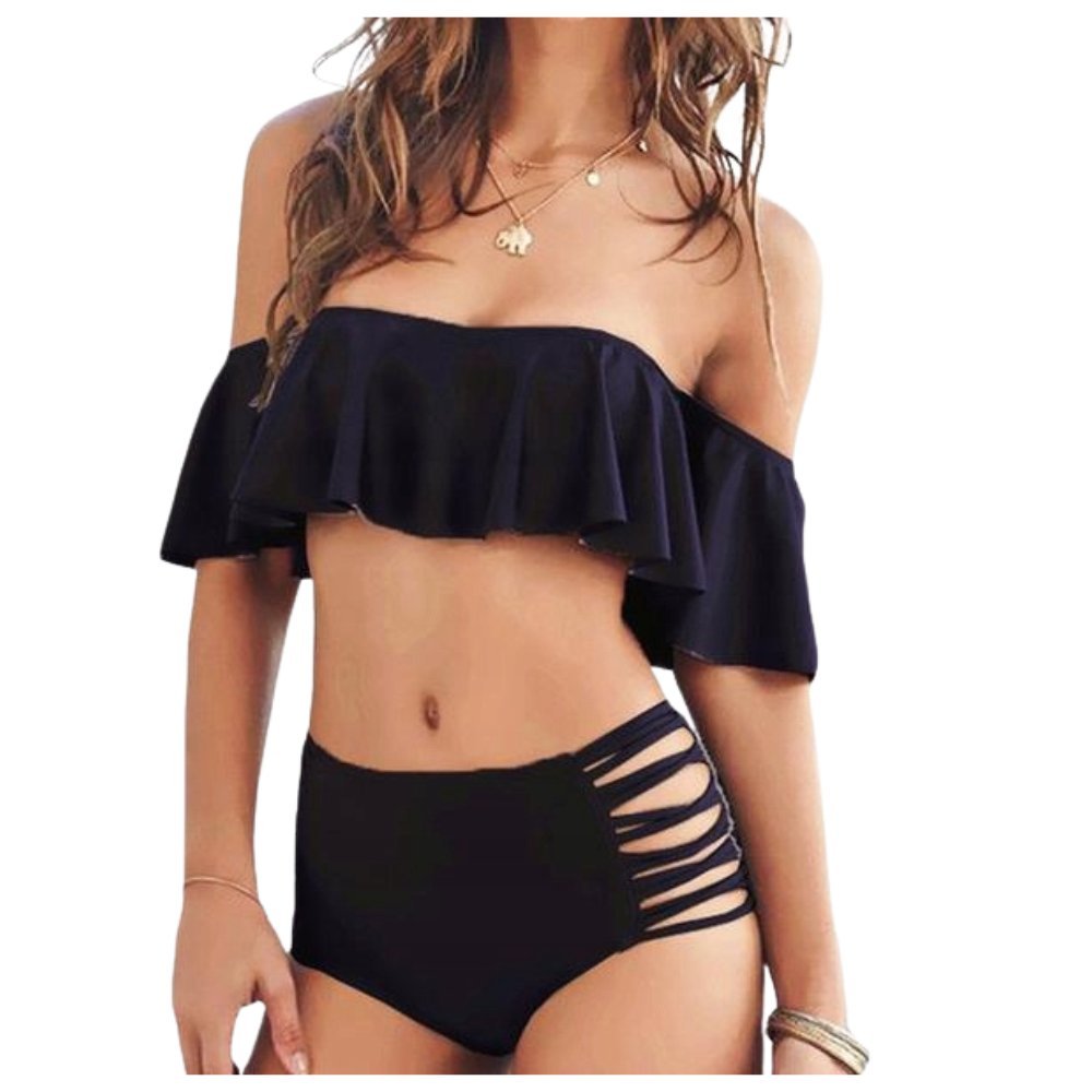 Kostium Dwuczęściowy Strój Kąpielowy Bikini Na Basen Wysoki Stan Falbanka