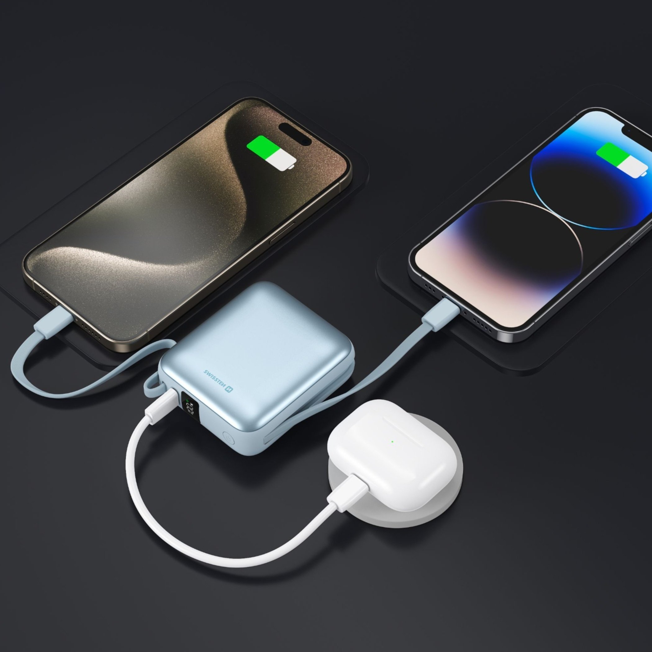Swissten SPACE Power Bank Universal External Battery USB-C / Lightning / 10000 mAh Blue