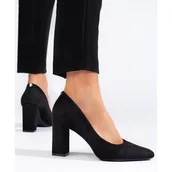 Czółenka - Czarne zamszowe czółenka na grubym słupku Sergio Leone - miniaturka - grafika 1