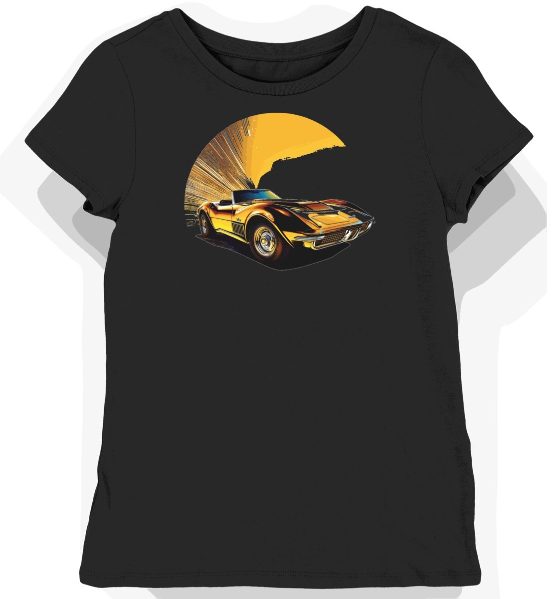 Koszulka damska czarna z motywem złotego sportowego auta XXL