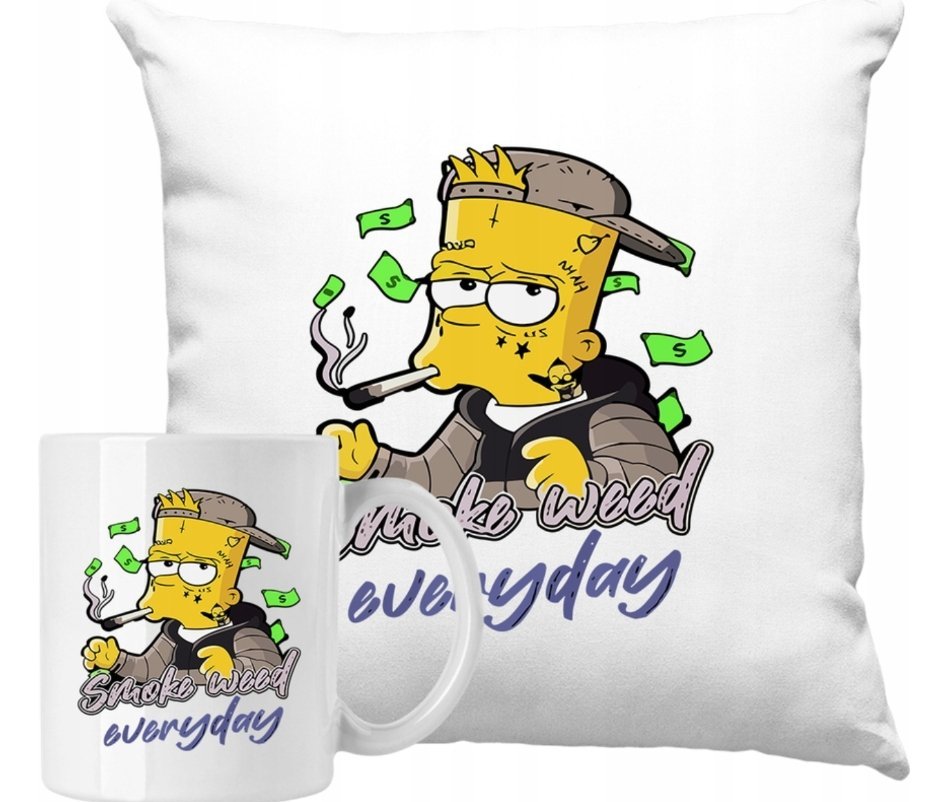 ZESTAW PODUSZKA + KUBEK Simpsons Drill Trap Smoke Pomysł Na Prezent +IMIĘ