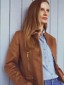 Kurtki damskie - Brązowa kurtka z imitacji zamszu - miniaturka - grafika 1