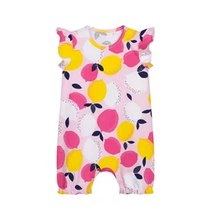 Rampers z ozdobnymi rękawkami dla dziecka do 2 lat, z motywem owocowym, różowy - Pajacyki dla niemowląt - miniaturka - grafika 1