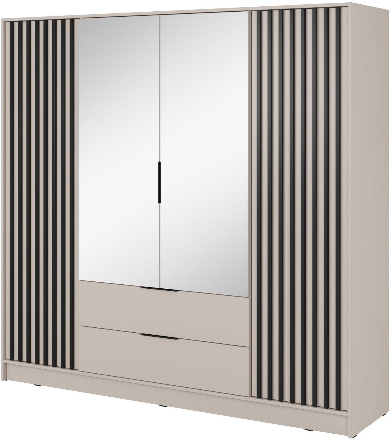 Szafa Stilo w kolorze cashmere czterodrzwiowa z lustrem i lamelami na froncie