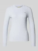 Swetry damskie - Sweter z dzianiny ze ściegiem warkoczowym i wyhaftowanym logo - miniaturka - grafika 1