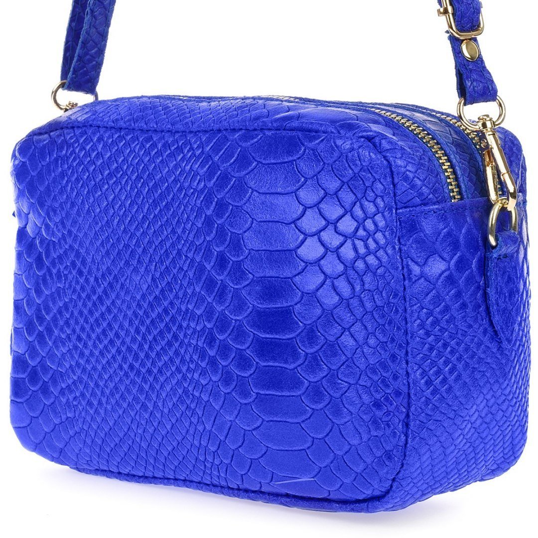 Chabrowa skórzana listonoszka damska włoska croco kuferek Beltimore P12 niebieski