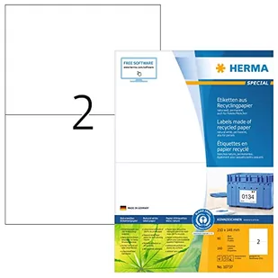 HERMA 10737 etykiety z recyklingu, DIN A4, duże (210 x 148 mm, 80 arkuszy, papier z recyklingu, matowy) samoprzylepne, nadają się do drukowania, naklejki adresowe, 160 naklejek samoprzylepnych, kolor naturalny biały - Etykiety do drukarek - miniaturka - grafika 1