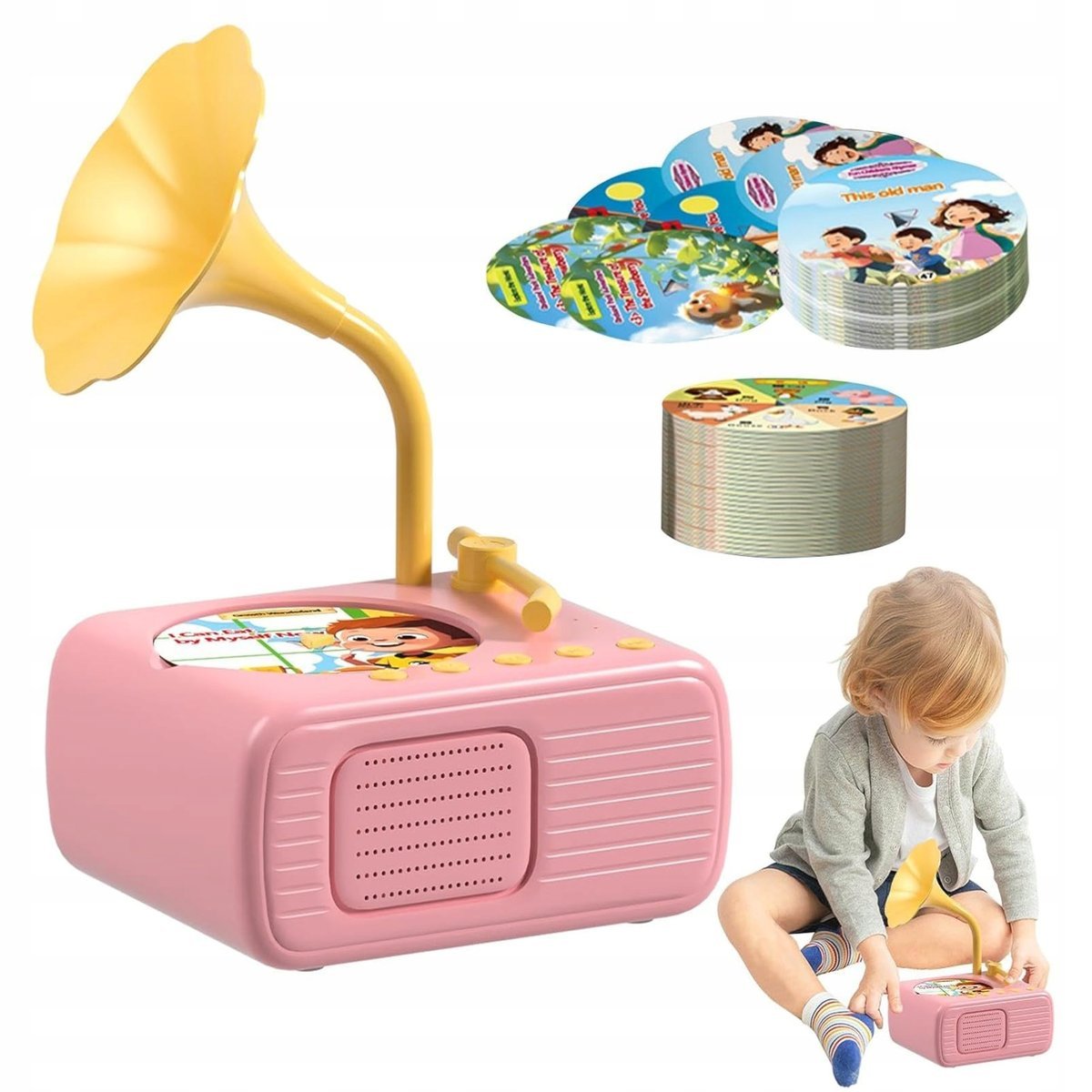 ZABAWKA GRAMOFON DLA DZIECI EDUKACYJNE MUZYCZNE ELEKTRYCZNE DO NAUKI KARTY