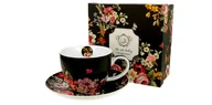 Filiżanki - Filiżanka do kawy i herbaty porcelanowa ze spodkiem DUO VINTAGE FLOWERS BLACK 400 ml - miniaturka - grafika 1