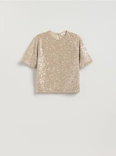 Reserved - Cekinowy t-shirt boxy - kremowy - Moda i Uroda OUTLET - miniaturka - grafika 1