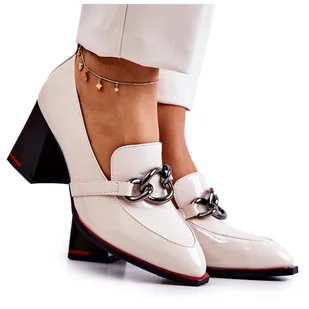 S.Barski Eleganckie Czółenka Na Słupku Beżowe Callim beżowy - Czółenka - miniaturka - grafika 1