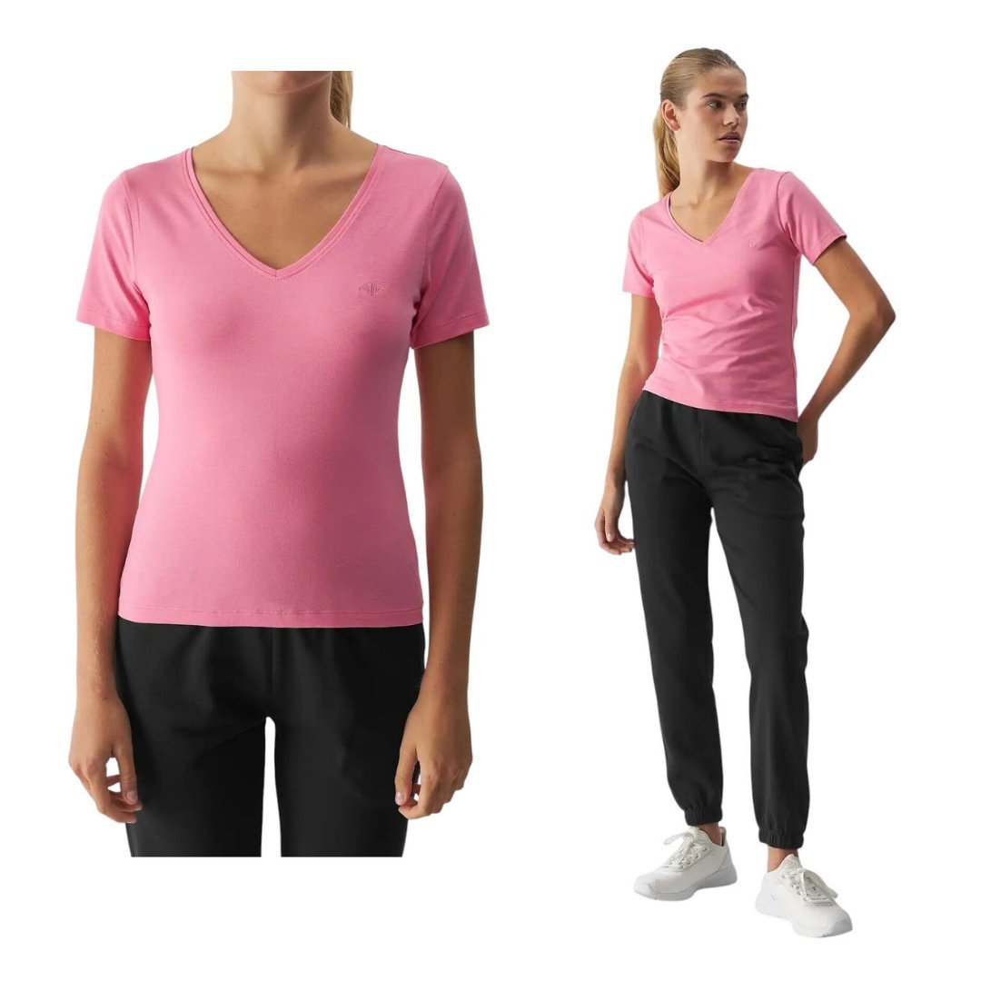 Damski T-shirt slim fit gładki bawełniany 4FWAW25TTSHF2969 r.S