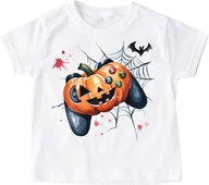 Koszulki dla dziewczynek - Koszulka na dzień dyni w padem w kształcie dyni z pajęczyną - miniaturka - grafika 1