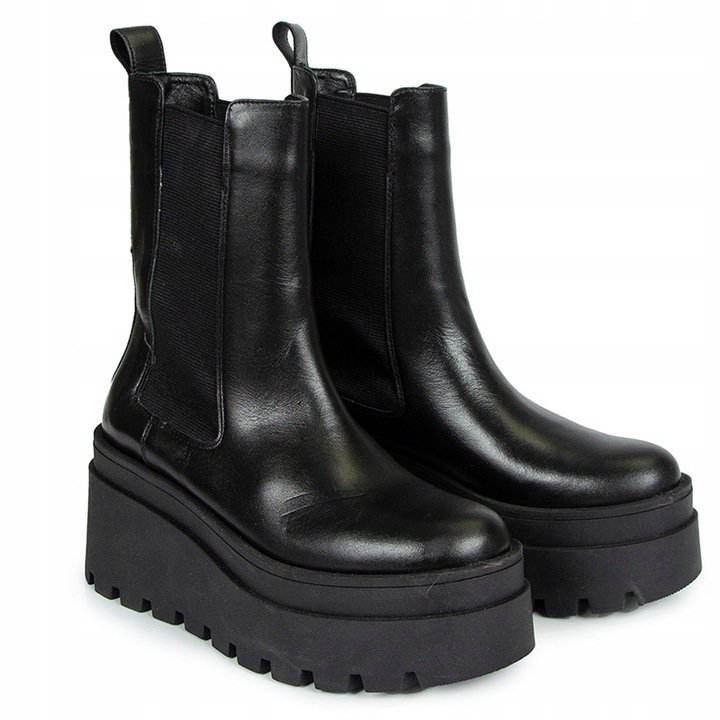 Czarne botki workery damskie na platformie Carinii B9803 skóra modne r.36