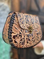 Torebki damskie - Torebka skórzana Julia beżowa kwiaty ręcznie robiona - miniaturka - grafika 1