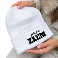 Czapki damskie - Czapka Jesienna Bawełniana ZIMOWA Biała Beanie PIZGA ZŁEM Ciepła Wzory - miniaturka - grafika 1