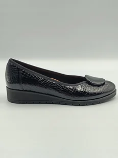 Czarne czółenka koturna skórzane lakier motyw kroko polska marka PULSO r. 42 - Czółenka - miniaturka - grafika 1