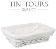 Dekoracje domu - WIKLINOWY BIAŁY KOSZYK Z MATERIAŁEM 34x24x9h cm - miniaturka - grafika 1